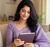 Indian bride reviewing her matrimonial preferences