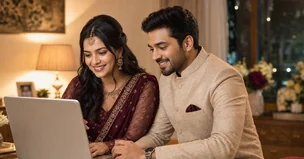 Indian couple completing a profile before starting their matrimony search