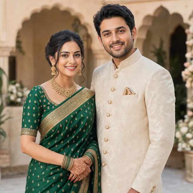 Indian bride and groom beginning a trusted matrimony journey